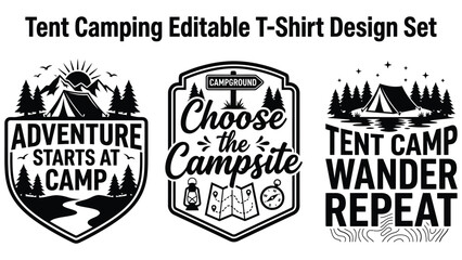 Tent camping editable tshirt design set with adventure and travel themes © AbdullahAl