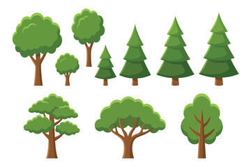 Collection of deciduous and coniferous trees vector illustration on white background © MSTRUHENA