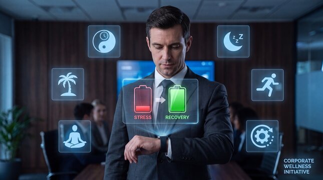 Business Professional Analyzing Data Dashboard in Modern Office with Digital Icons