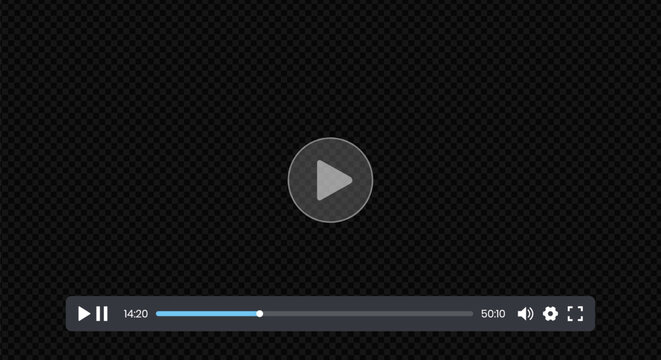 Video player interface mockup with media controls and transparent screen template
