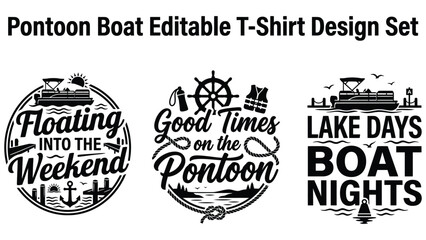 Pontoon boat editable t shirt design set with lake and nautical graphics © AbdullahAl