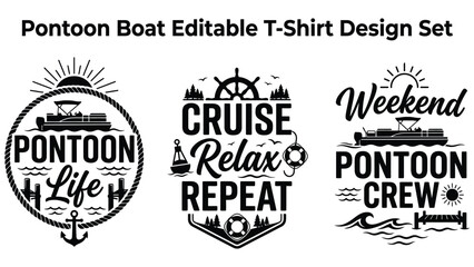 Pontoon boat editable t shirt design set with nautical graphics and text  boat life crew © AbdullahAl