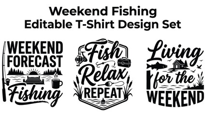 Weekend fishing editable tshirt design set with typography graphics © AbdullahAl