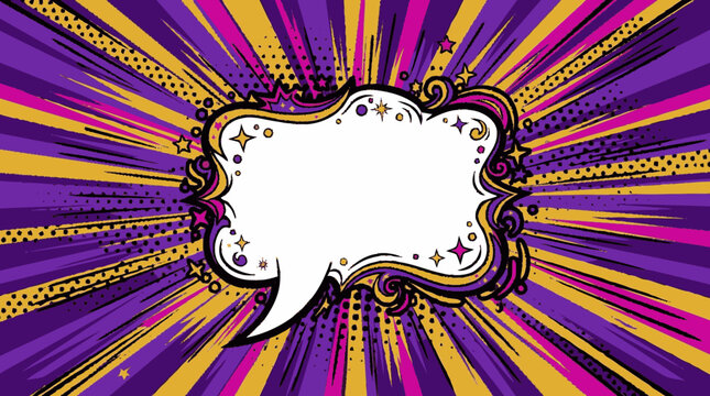 Vibrant comic pop art background with a white jagged speech bubble out