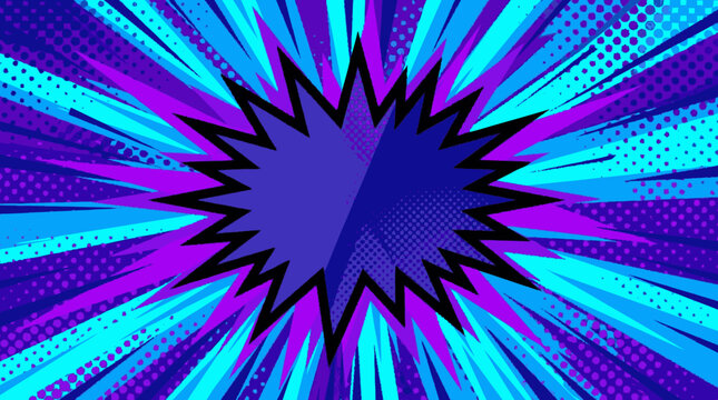 Vibrant pop art background featuring a black-outlined purple explosion
