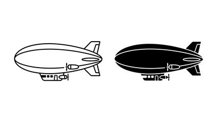 Airship Icons: Two stylized icons of an airship, one in outline and the other in silhouette, representing the concept of flight and transport. © Joynob