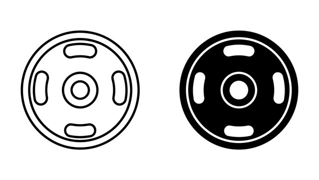 Weight Plate Icons: Two stylized illustrations of weight plates, one outlined and one solid black, representing strength training equipment.
