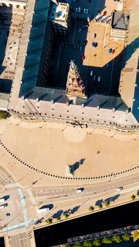 Vertical video. Copenhagen, Denmark. Christiansborg (Danish Christiansborg Slot) is  Danish royal palace since 1740. The building of Danish parliament Folketing. Located in old part of Copenhagen. Dr