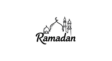 Ramadan greeting with mosque silhouette line art © myer