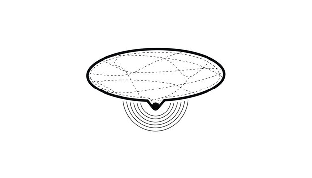 Abstract black and white schematic icon representing a radar, satellite dish, or signaling transmitter on a white background.