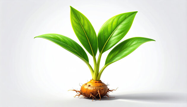 Young Plant Growing from a Bulb with Green Leaves