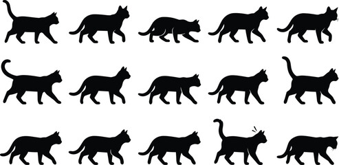 Obraz premium Walking Cat Silhouette Bundle Collection with Natural Feline Movement Poses Vector Set