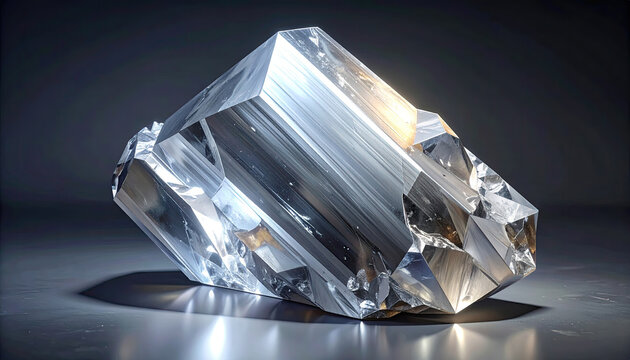 Large Clear Quartz Crystal with Reflective Surface and Light Effects
