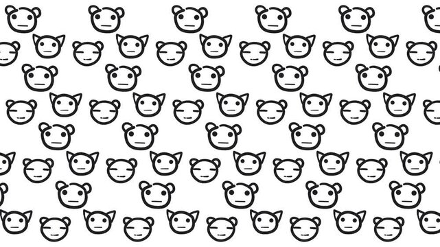 Cartoon faces of bears or similar animals move across the screen.