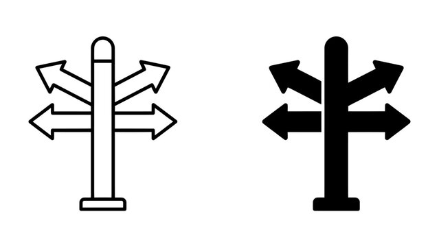 Crossroads of Decision: A signpost with multiple arrows pointing in different directions, representing choices, paths, and the uncertainty of making a decision.