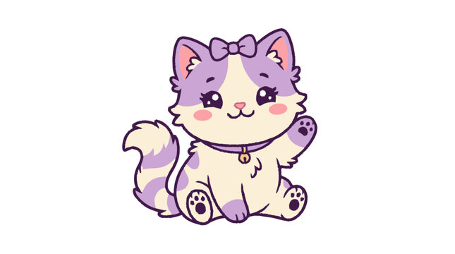 Cute cartoon illustration of a lavender and cream-colored kitten chara