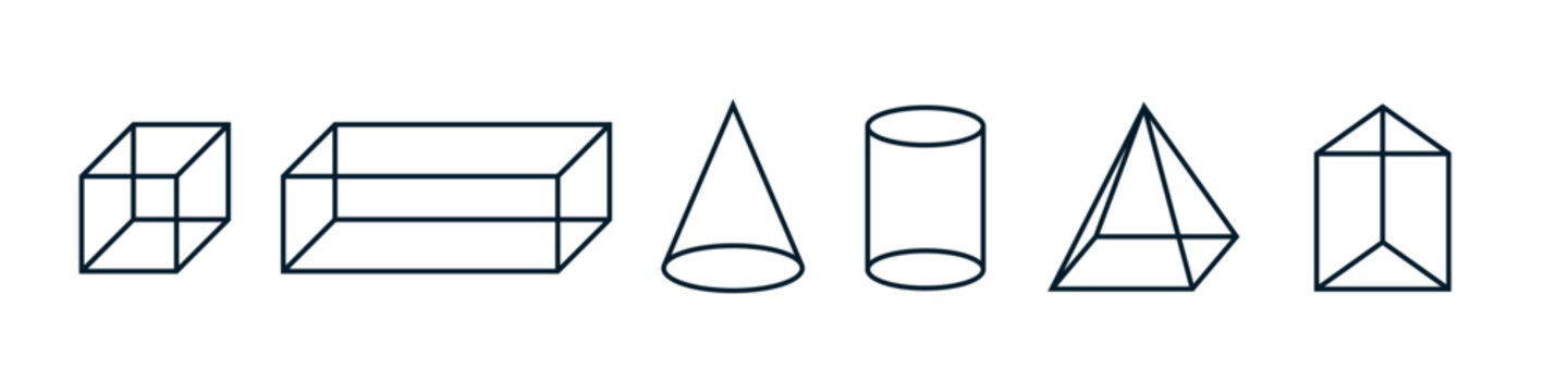 Isometric geometric figures Set. Geometric drawing of three dimensional objects for math and geometry study. Vector Icon Logo Template