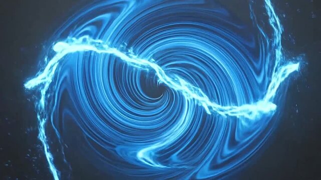 A bright blue swirling vortex against a dark gray background