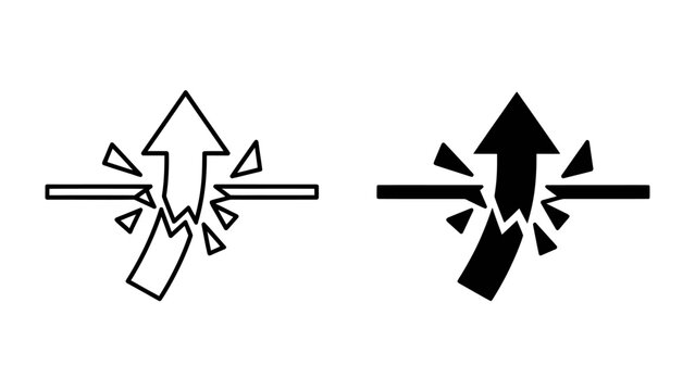 Arrow Breakthrough: Two icons depict an arrow piercing through a barrier, symbolizing overcoming obstacles, breaking through limits, and achieving success through determination.