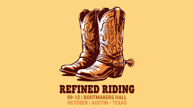 Western cowboy boots vintage artwork. Country style t shirt design. Retro riding poster.. Retro we