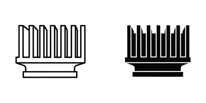 Electronic component heatsink set in outline and solid black style for thermal management of computer chips