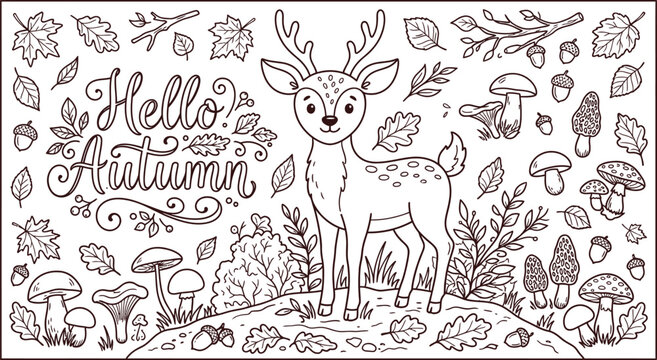 Autumn deer silhouette graphic with "Hello, Autumn" text