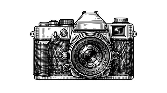 Front view of vintage 35mm film SLR camera.