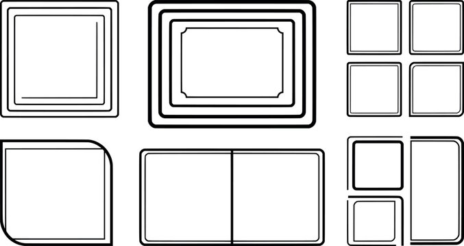 Set of various simple geometric frames and borders for design transparent background