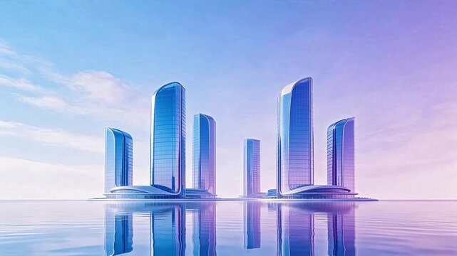 Futuristic skyscrapers by water