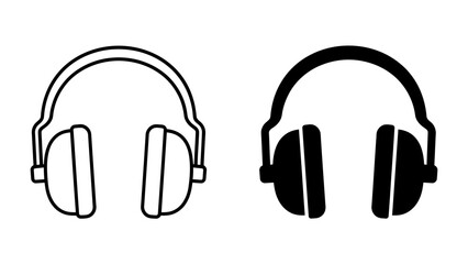 Headphone Icon Set: A clean and simple set of two headphone icons, one in outline and one solid black, representing audio devices. © Nazida