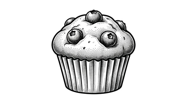 Blueberry muffin with paper wrapper.