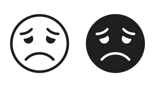 Sadness Emoticons: Two sad emoticons, one in black and white outline and the other in solid black, conveying feelings of unhappiness and despair.