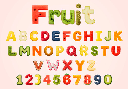 Fruit Themed Alphabet And Numbers Font Set