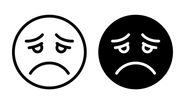 Sad Emoji Duo: Two stylized emoji faces, one in black and white outline and the other a solid black circle, express profound sadness with downturned mouths and weary eyes.