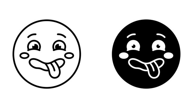 Goofy Emoticon Duo: Two playful circular faces, one outlined and the other in black, with wide eyes and tongues sticking out, convey a silly and humorous expression.