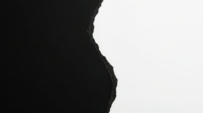 Abstract vertical rip separating black and white backgrounds with torn paper