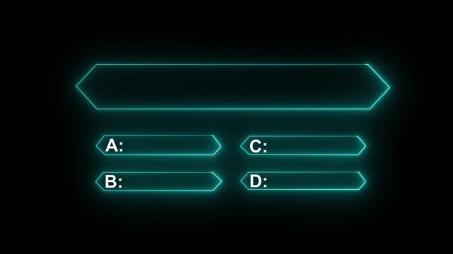 Glowing Neon Quiz Interface Animation, Multiple Choice Question and Answer Template