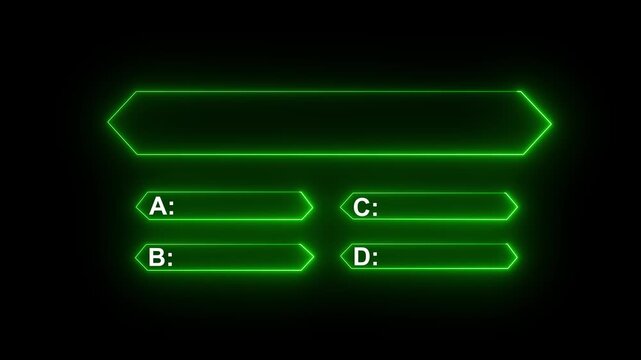 Glowing Neon Quiz Interface Animation, Multiple Choice Question and Answer Template