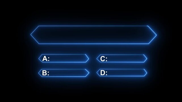 Glowing Neon Quiz Interface Animation, Multiple Choice Question and Answer Template