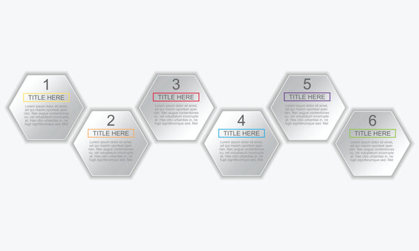 6 hexagon step tab bar timeline infographic. Number timeline. Business data chart, investment goal, marketing challenge, strategy presentation, achievement diagram. vector template