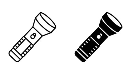 Two Flashlight Icons: A pair of flashlight icons, one outlined and one solid black, representing light and illumination. © Mohammad
