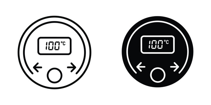 Digital temperature gauge set showing one hundred degrees celsius in outline and solid styles for thermostat