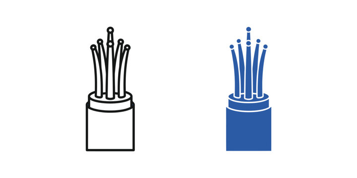 Fiber optic cable cross section set featuring linear outline and solid blue internet connection