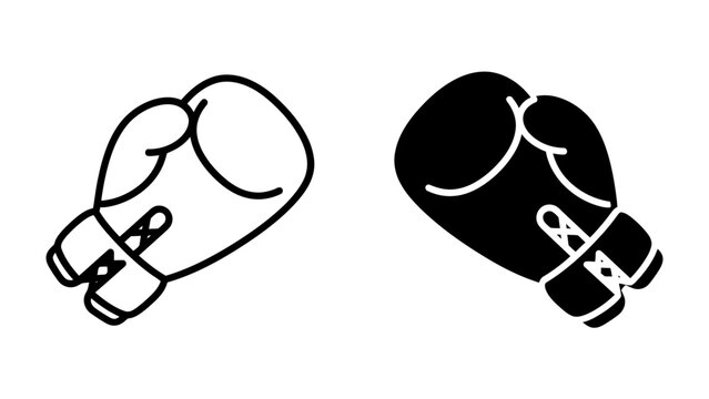 Boxing Glove Icon: A clean, minimalist representation of boxing gloves, showcasing both an outline and a solid silhouette of this iconic sports equipment.