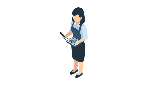Waitress in apron taking order on digital tablet