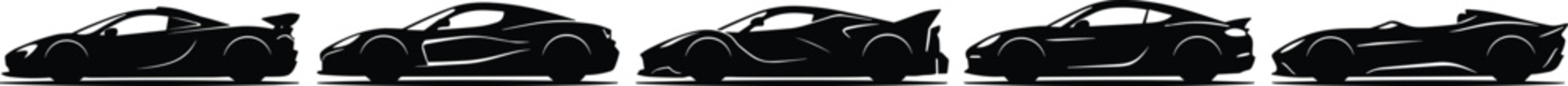 Obraz premium Collection of exotic sports car silhouettes in side profile for automotive racing and luxury car branding concepts