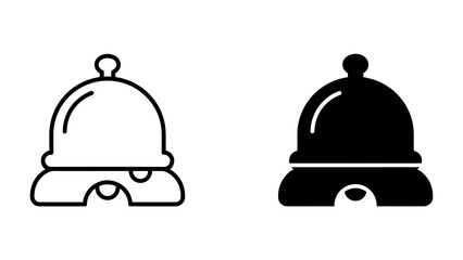Fototapeta premium Concierge Bell Icon: A set of simple, modern icons representing a concierge bell, one in outline and the other in solid black, perfect for hotel or service industry themes.
