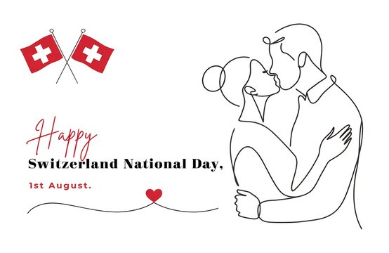 Swiss National Day Celebration August 1: Mountains, Flag, Alphorn, Goat, Edelweiss Illustration, Swiss National Day Celebration 1 August Typography
