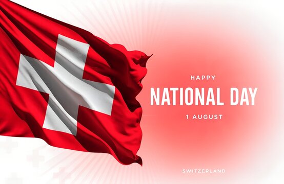 Swiss National Day Celebration August 1: Mountains, Flag, Alphorn, Goat, Edelweiss Illustration, Swiss National Day Celebration 1 August Typography