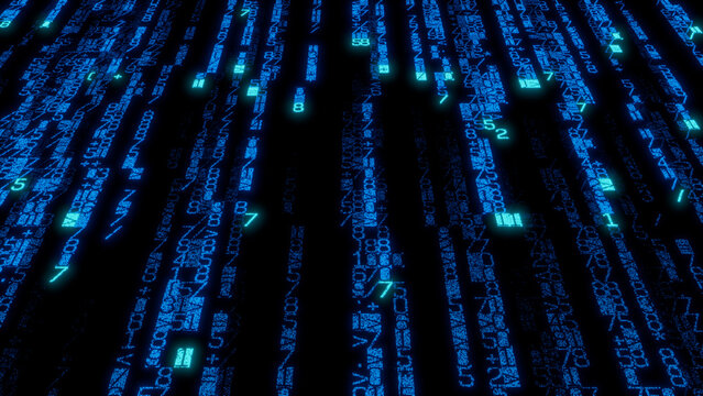 High-Detail Dense Blue and Green Binary Code Grid on Black Background - Abstract Digital Art for Technology, Data Analysis, and Cybersecurity Applications